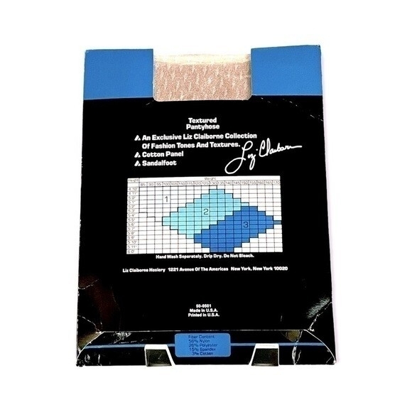 Vintage 1982 Liz Claiborne Textured Pantyhose Champagne Nude Cotton Panel NIP - Picture 2 of 2